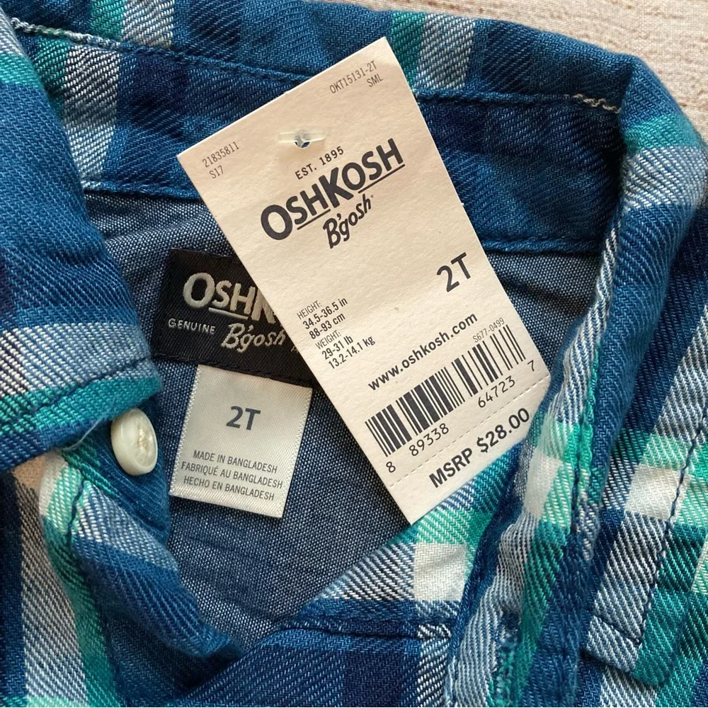 OshKosh Plaid Button Down Shirt NWT Boys 2T